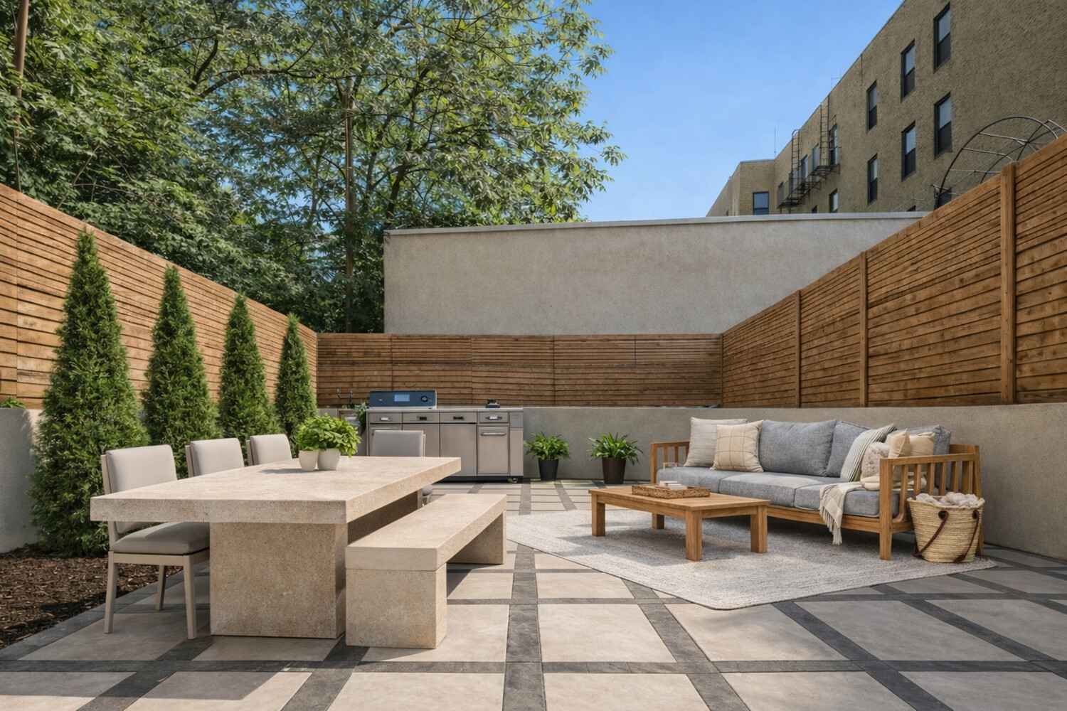 79 South 2nd Street, Unit THA Brooklyn, NY 11249 - Photo 25 of 28 a view of a patio with couches and a table and chairs with wooden floor