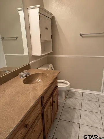 a bathroom with a sink a toilet and a mirror