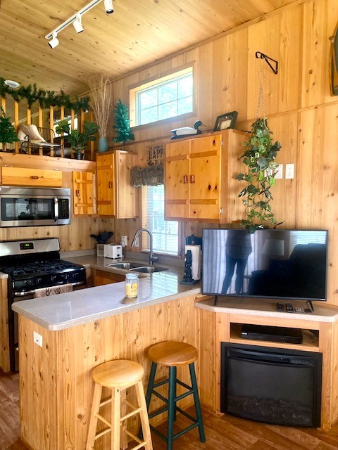 8-90 Woodhaven Sublette, IL 61367 - Photo 16 of 30 a kitchen with stainless steel appliances a stove a sink and a microwave