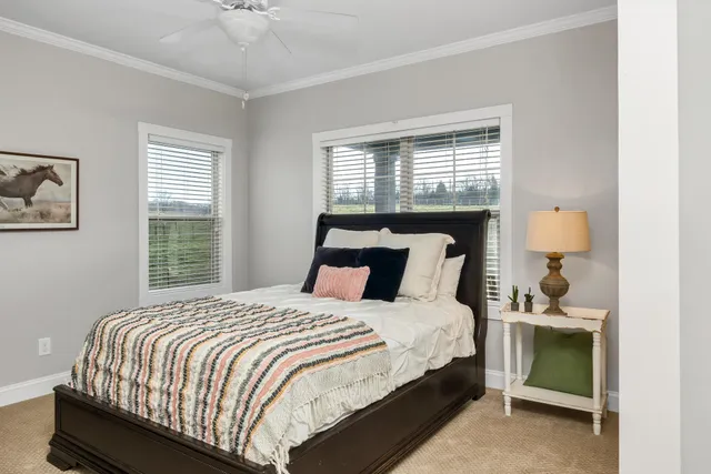 a bedroom with a bed and window