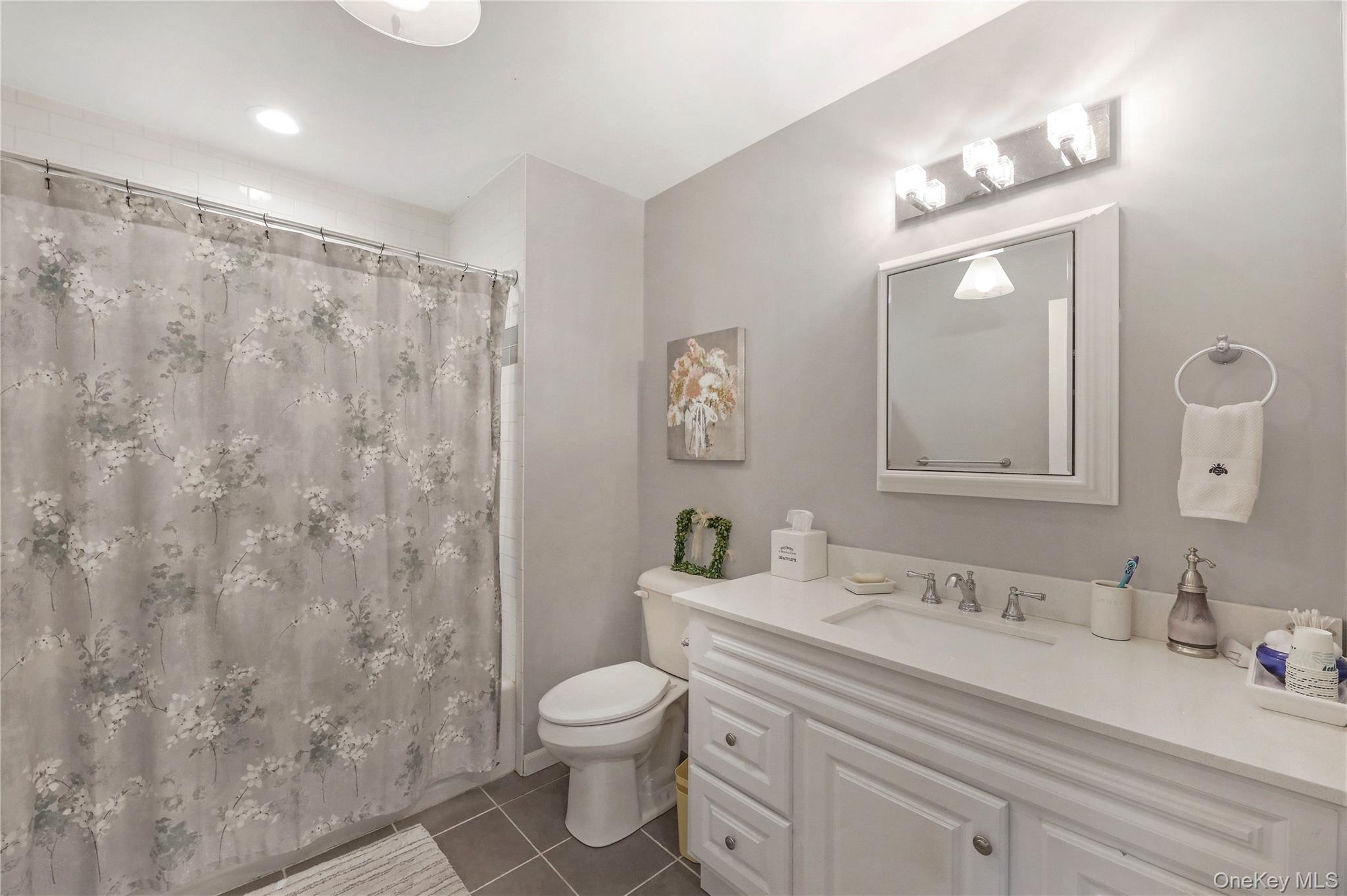 48 Nidzyn Avenue Remsenburg, NY 11960 - Photo 24 of 43 a bathroom with a granite countertop sink a toilet and a mirror