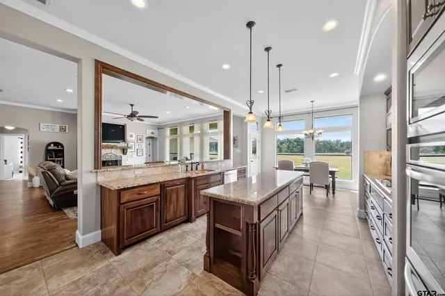 a kitchen with lots of counter top space