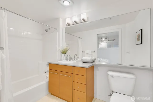 a bathroom with a sink a toilet and vanity