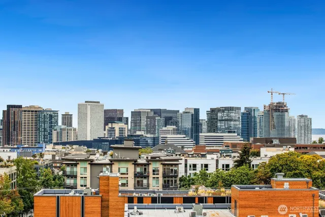 a city view with tall buildings