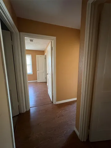 a view of a kitchen from a window