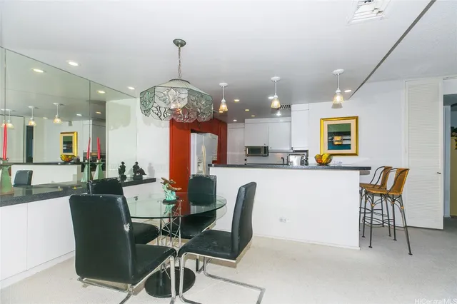 a view of a dining room and livingroom view