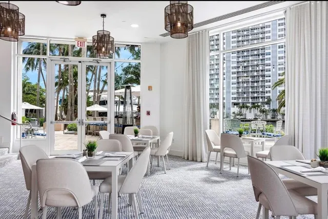 a view of a terrace with seating space