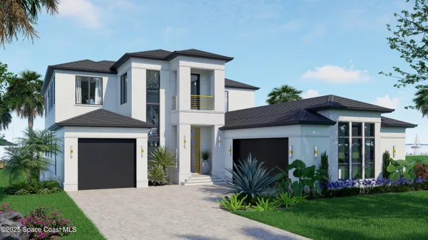 a front view of a house with a garden and plants