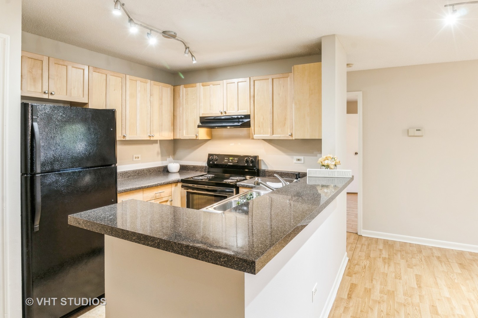 1915 North Hicks Road, Unit 106 Palatine, IL 60074 - Photo 4 of 11 a kitchen with granite countertop a refrigerator stove and sink