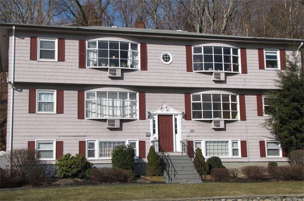 a front view of residential houses