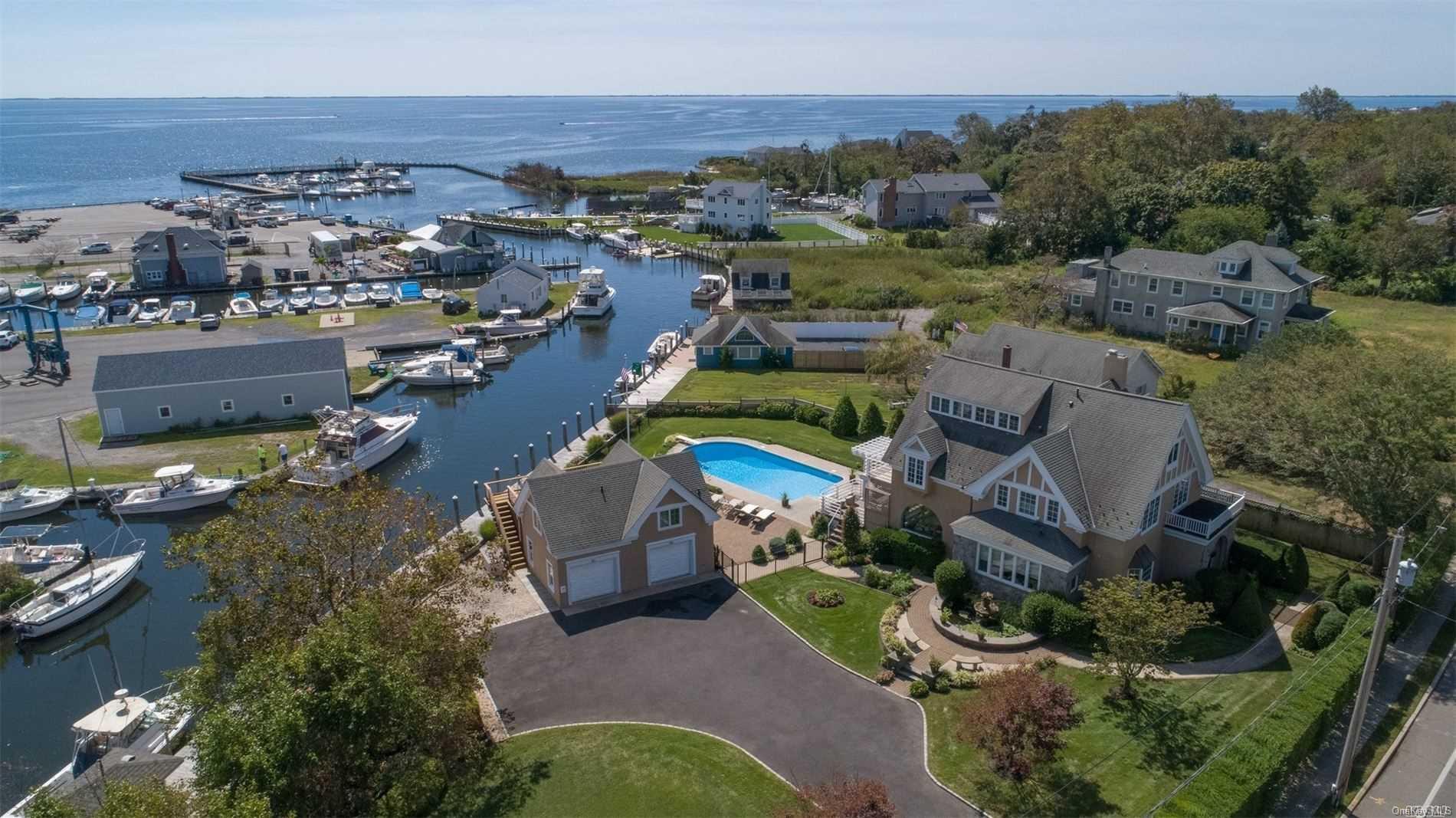 an aerial view of a house with a garden