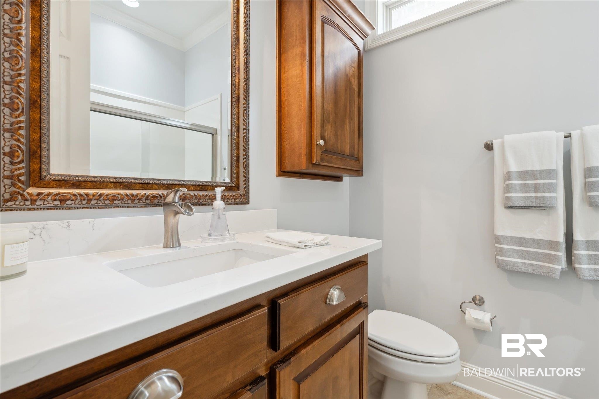 804 Country Club Road Mobile, AL 36609 - Photo 26 of 63 Bathroom featuring toilet, vanity, and ornamental molding