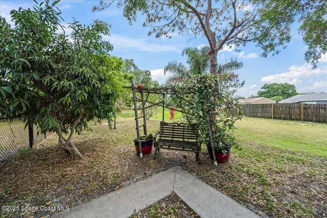 a view of a yard with a tree