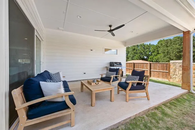 a outdoor living space with furniture