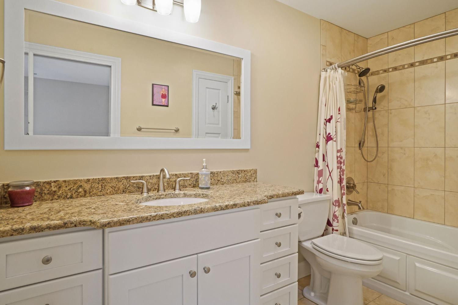 1435 Ridge Road Munster, IN 46321 - Photo 58 of 63 a bathroom with a granite countertop sink a toilet and a bathtub