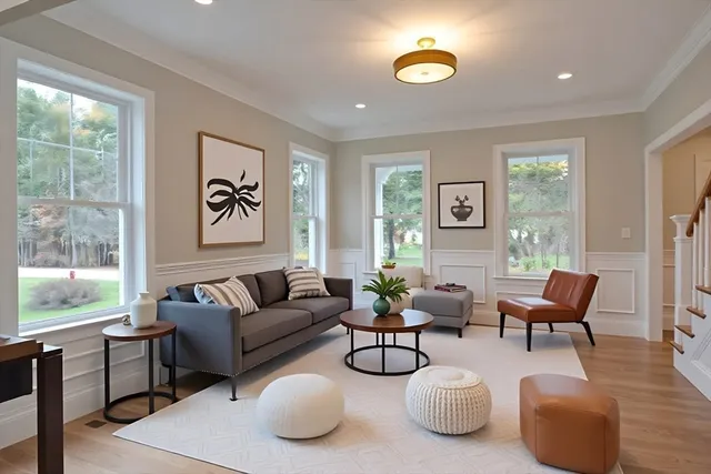 a large kitchen with kitchen island a stove a sink a center island and wooden floor