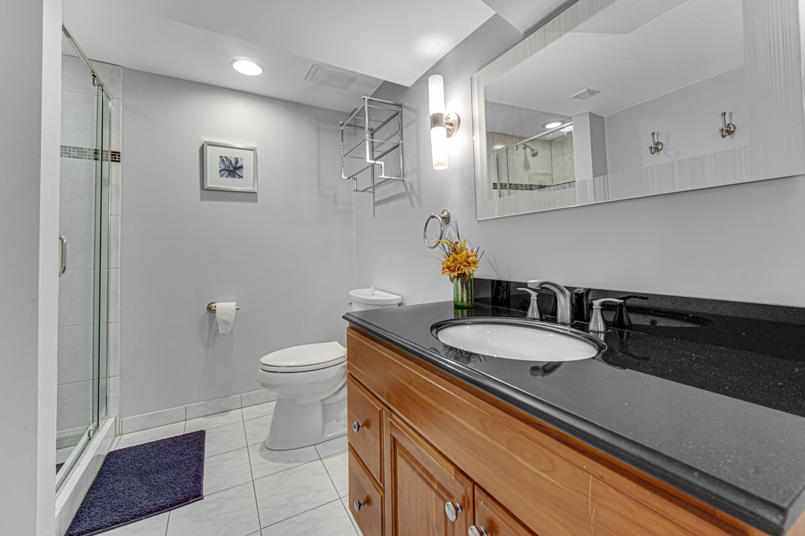 1855 North Happ Road Northbrook, IL 60062 - Photo 23 of 32 a bathroom with a granite countertop toilet sink and mirror