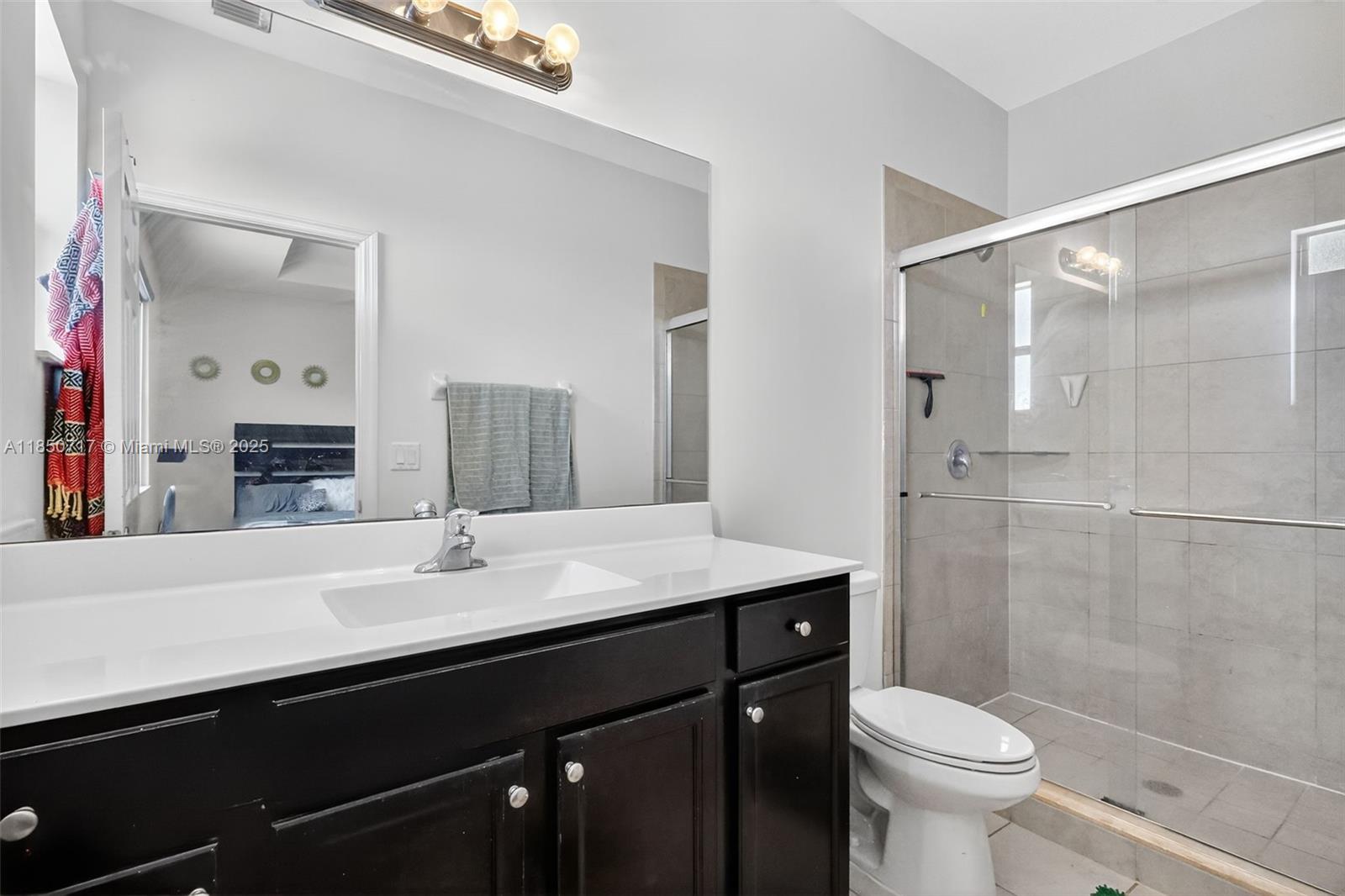 11418 Southwest 250th Street Homestead, FL 33032 - Photo 17 of 60 a bathroom with a sink a toilet a mirror and shower