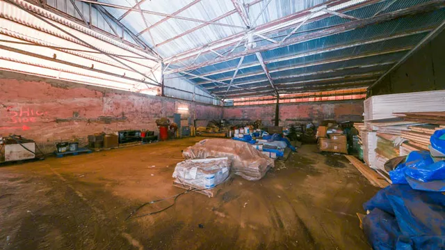 a view of a garage with storage