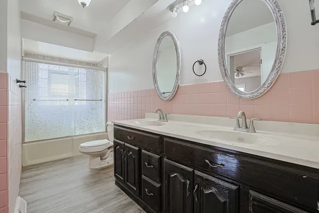 a bathroom with a toilet a sink and a mirror
