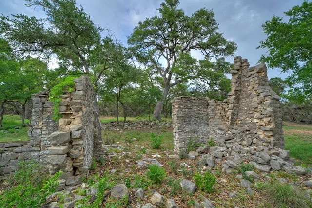 a backyard of a building with trees