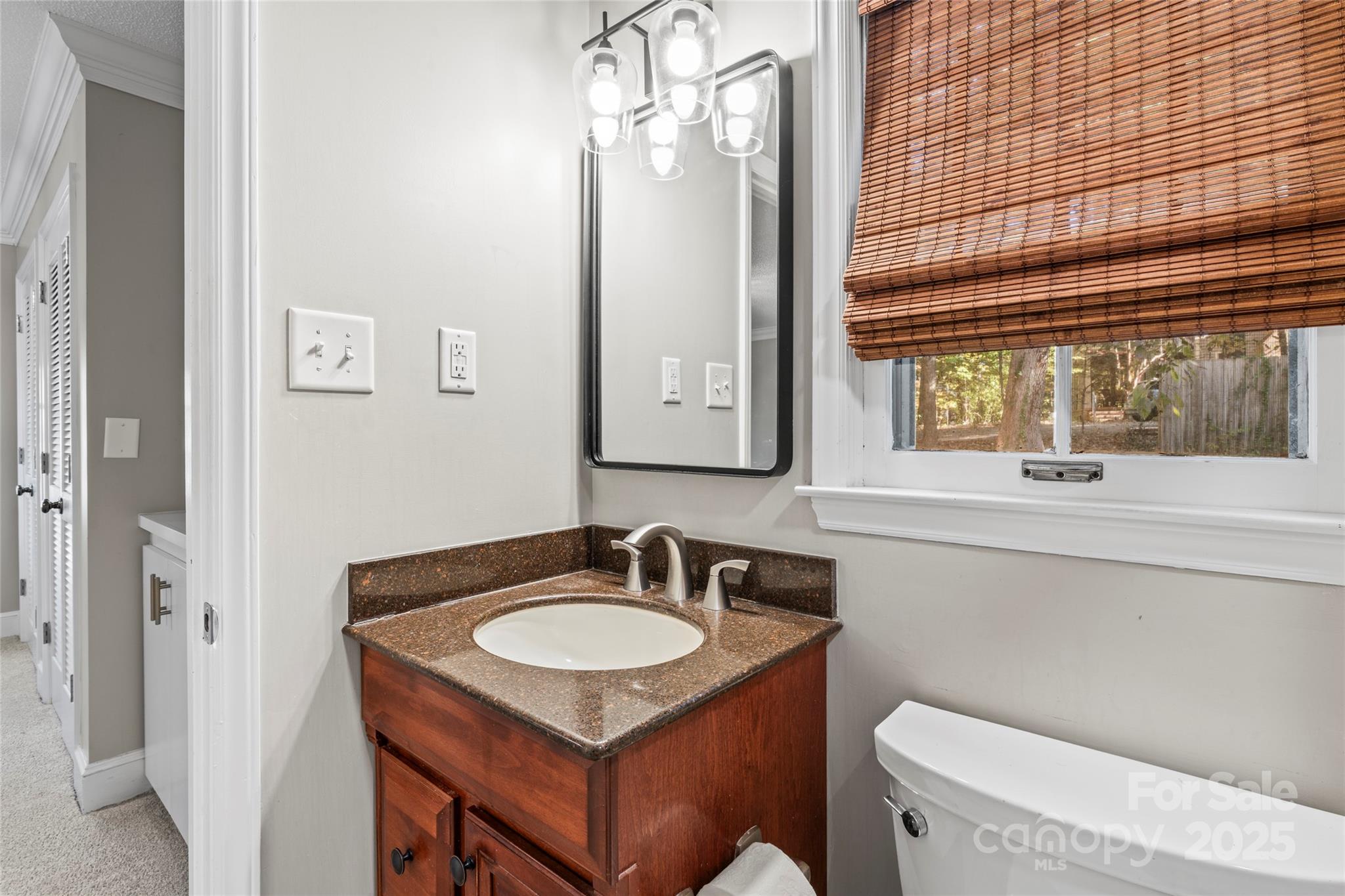 3616 Spokeshave Lane Matthews, NC 28105 - Photo 28 of 45 a bathroom with a sink toilet a mirror and next to a window