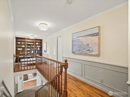 a view of a hallway with workspace