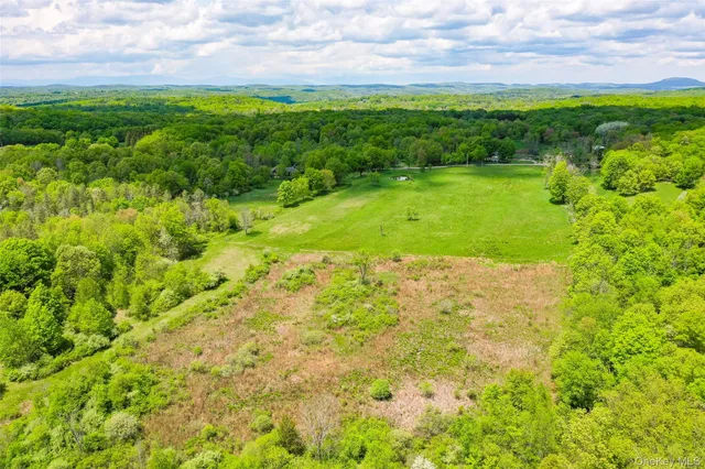a view of a big yard with lots of green space