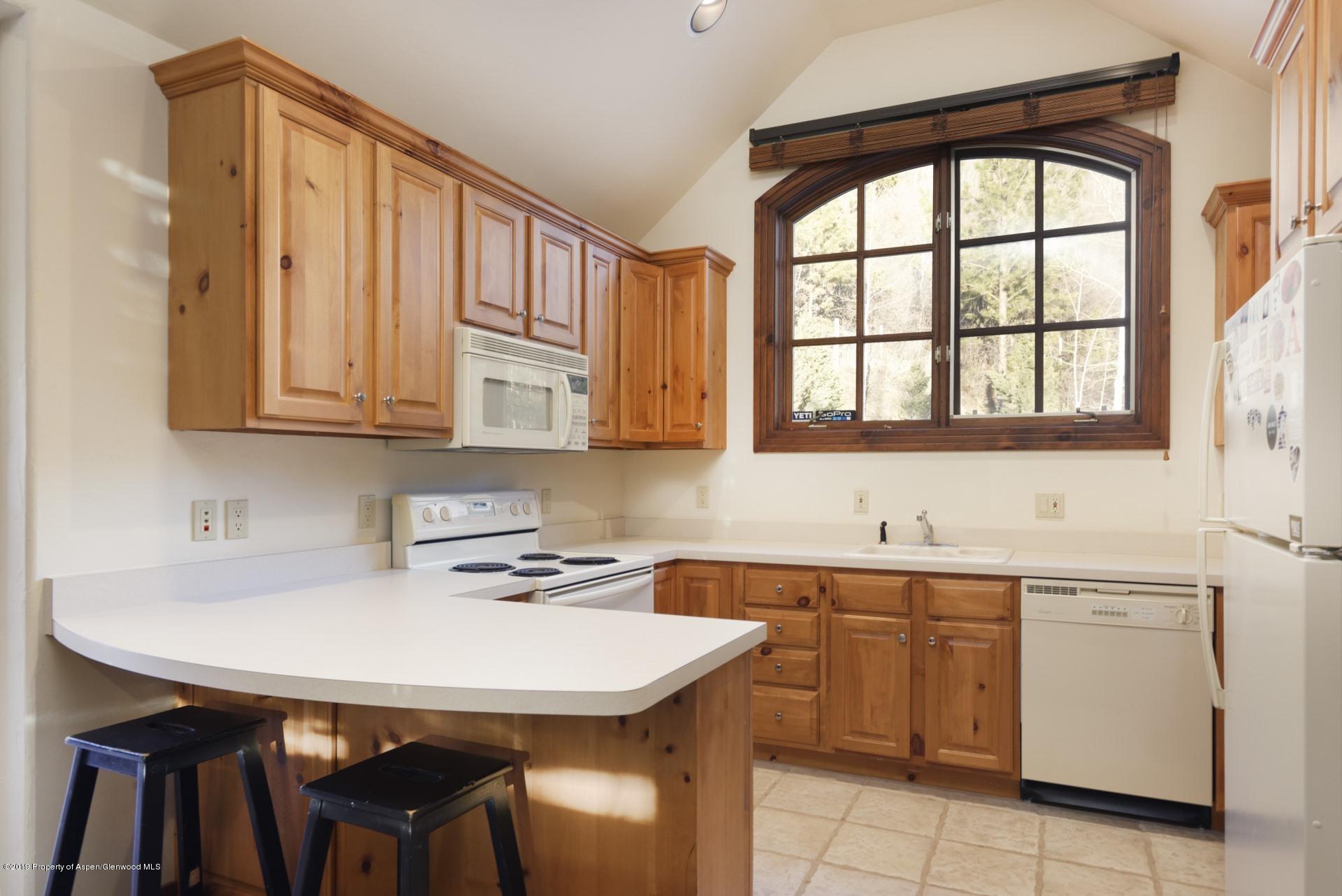 450 Smuggler Mountain Road Aspen, CO 81611 - Photo 29 of 37 a kitchen with stainless steel appliances a sink a stove and white cabinets