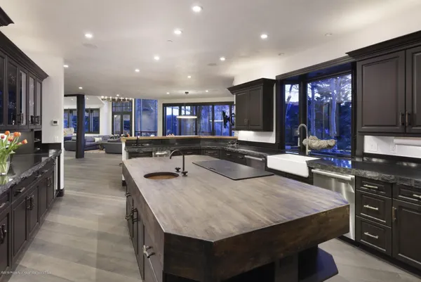 a large kitchen with lots of counter space