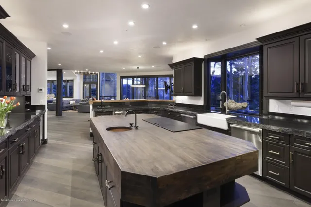 a large kitchen with lots of counter space