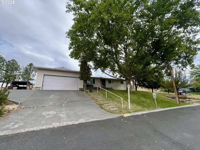 a view of a house with a yard and a garage