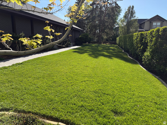 362 East 9150th Street South Sandy, UT 84070 - Photo 13 of 41 Expansive front lawn bordered by a mature, sculpted hedge and a paved walkway