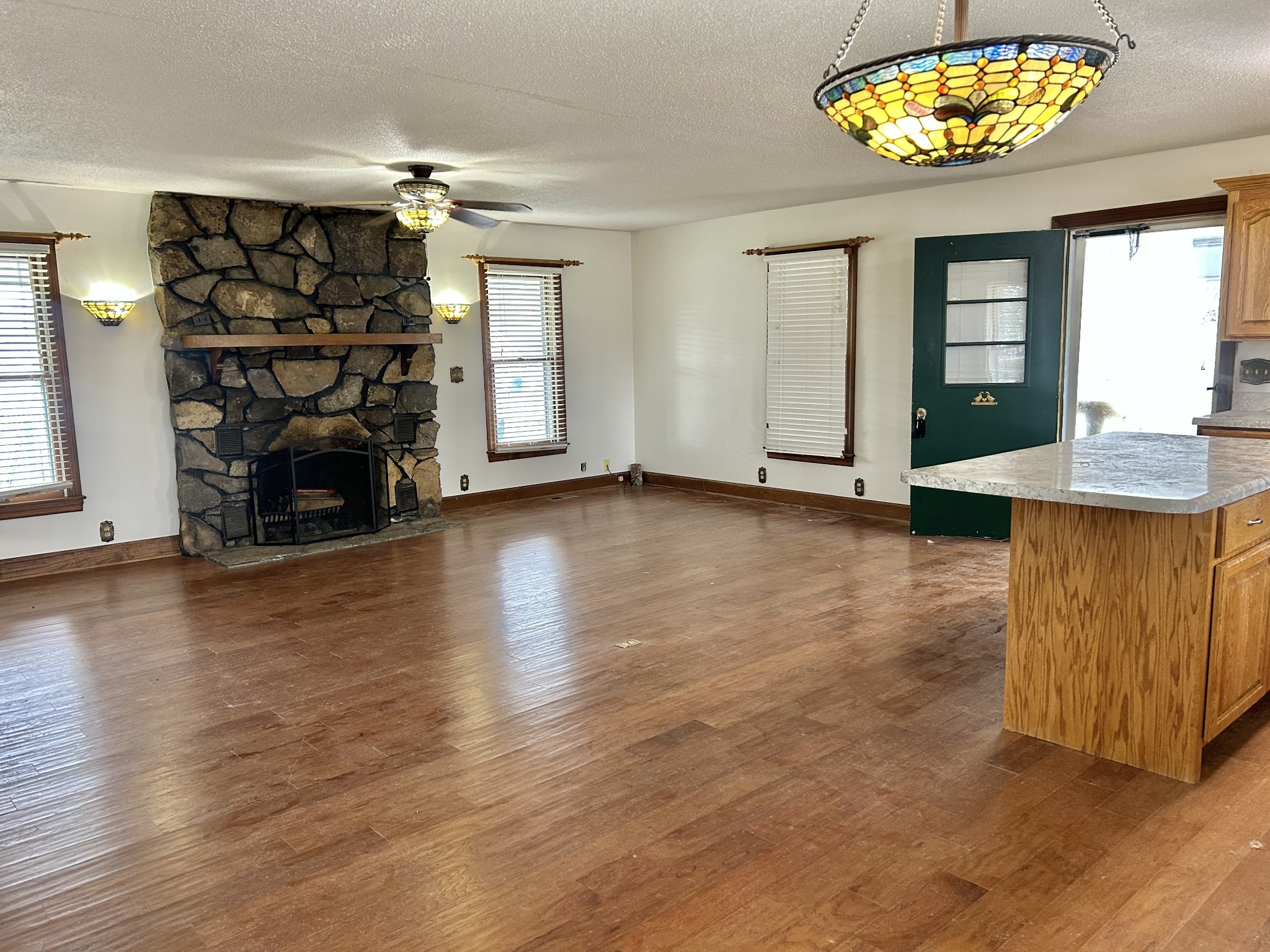 401 Hillcrest Road Manchester, TN 37355 - Photo 12 of 39 an empty room with windows fireplace and wooden floor