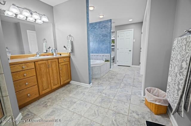1040 Pronghorn Road Craig, CO 81625 - Photo 40 of 70 a spacious bathroom with a granite countertop sink a mirror and a shower