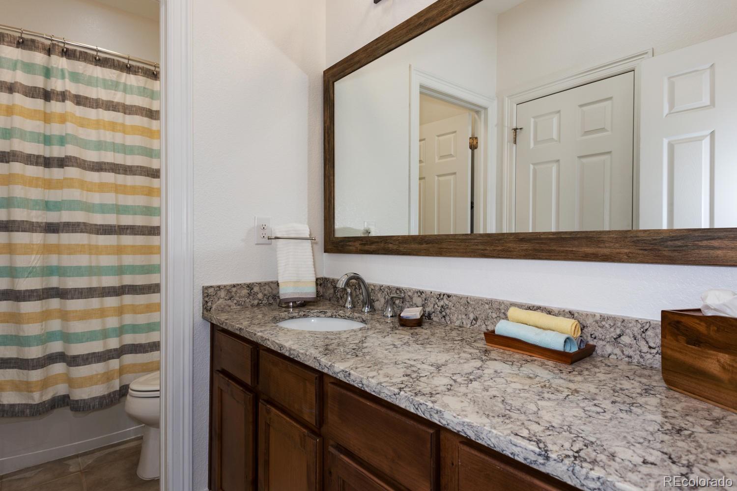 10808 Sundial Rim Road Highlands Ranch, CO 80126 - Photo 16 of 26 a bathroom with a granite countertop sink and a mirror