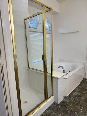 a bathroom with a bathtub