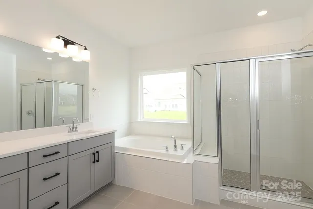 a bathroom with a double vanity sink toilet mirror and bathtub