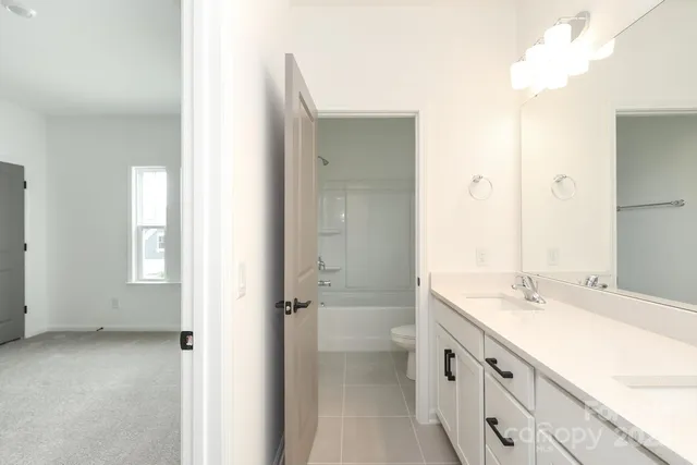 a bathroom with a double vanity sink a mirror and a shower