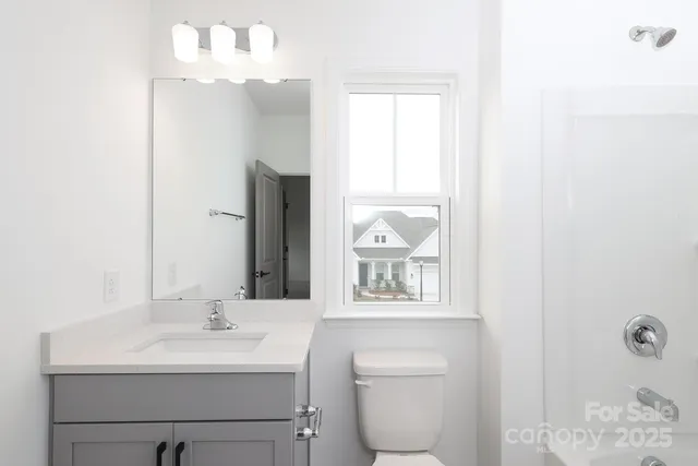 a bathroom with a sink a toilet and mirror