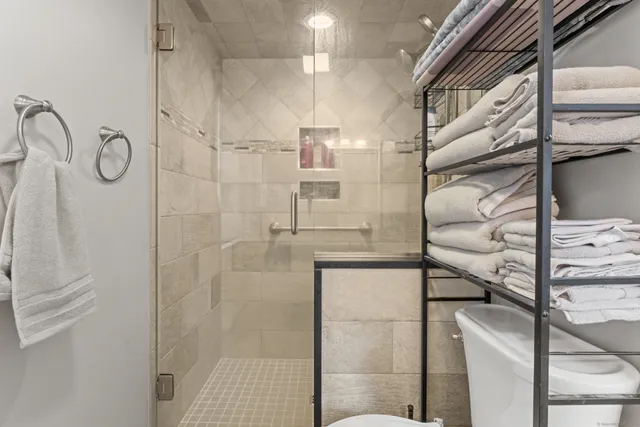 a bathroom with a shower
