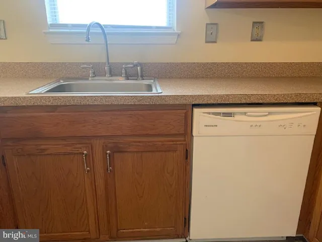 a close view of sink and cabinets