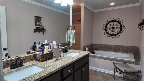a bathroom with a bathtub