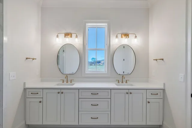 a view of a room with shelf on the wall