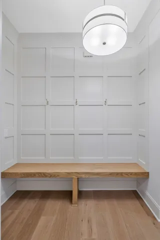 a view of a livingroom with wooden floor