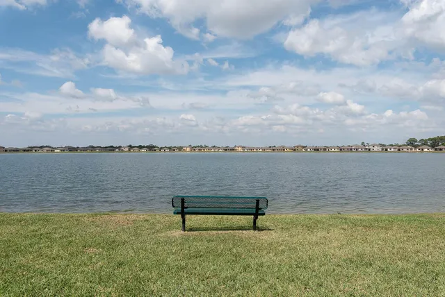 a view of a lake from a yard