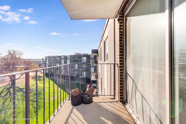 a view of a balcony with couch