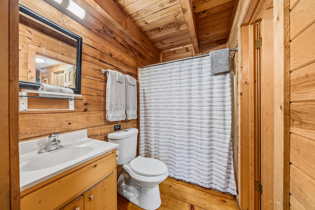 2136 Hines Gap Road Warm Springs, GA 31830 - Photo 19 of 63 a bathroom with a sink a toilet and shower curtain