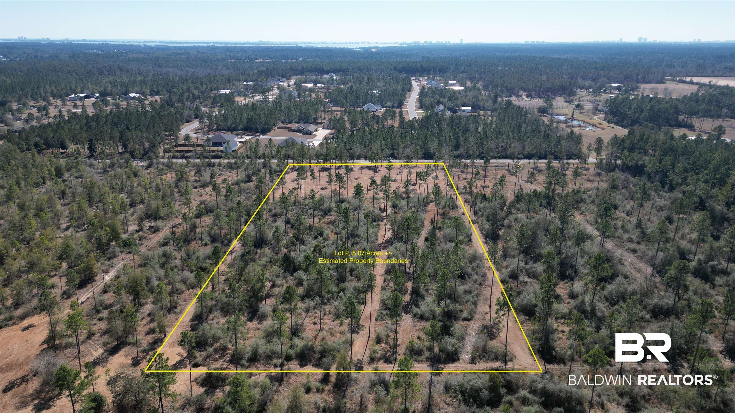0 Archie Road Elberta, AL 36530 - Photo 4 of 16 Overview of rural landscape with property boundaries highlighted and a forest