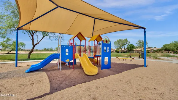 a view of a park with slide